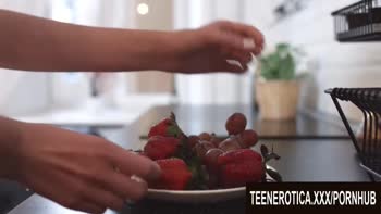 Candy Red's Sweet Seduction: Fresh Strawberries and Teen (18+) Temptation