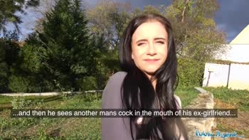 Public Agent Sexy Brunette Lady Fucks and Sucks to make Ex Jealous