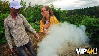 VIP4K. Stretched her pussy in the forest