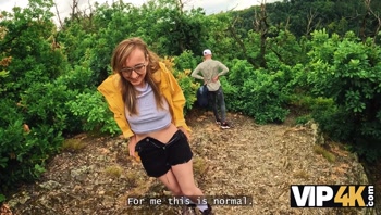 VIP4K. Stretched her pussy in the forest