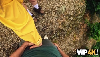 VIP4K. Stretched her pussy in the forest
