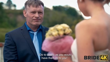 BRIDE4K. Shy bride with natural tits is fucked roughly in front of everyone in public