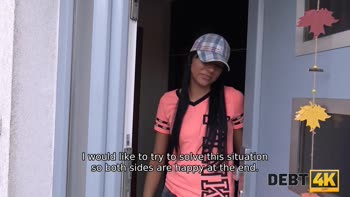 Lovely's Debt Delight: Teen (18+) Brunette Satisfies Debt Collector with Sweet Cunny