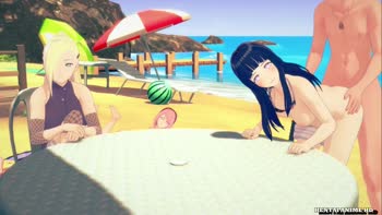 Naruto's Beachside Ménage: Hinata, Ino, and Rough Passion with Hentai Anime HD
