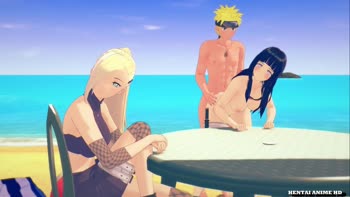 Naruto's Beachside Ménage: Hinata, Ino, and Rough Passion with Hentai Anime HD