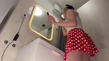 Hot Sexy Long Legs Blonde Takes Her Lace Panties off Under Her Skirt to Show Tight Pussy and Big Ass