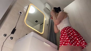 Hot Sexy Long Legs Blonde Takes Her Lace Panties off Under Her Skirt to Show Tight Pussy and Big Ass