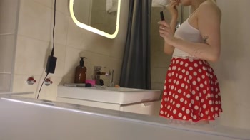 Hot Sexy Long Legs Blonde Takes Her Lace Panties off Under Her Skirt to Show Tight Pussy and Big Ass