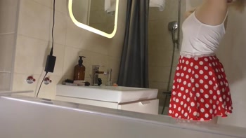 Hot Sexy Long Legs Blonde Takes Her Lace Panties off Under Her Skirt to Show Tight Pussy and Big Ass