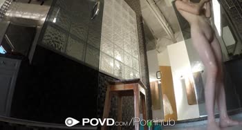 Catarina Petrov - Skinny Russian Blonde Shines in POV Shower Blowjob