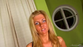 Sarah's Sensual Sofa Solo: Blonde Beauty Teases in HD