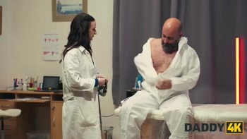 DADDY4K. Brunette nurse cheating in doctor's office with daddy