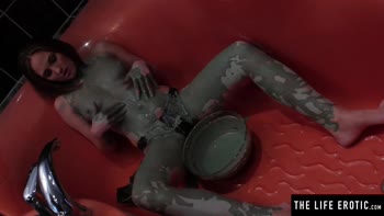 Petite Brunette's Bathtub Orgasm: Fingering Her Way to Bliss