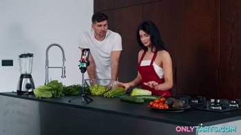 Sexy stepsister Asandra Dewy seduces stepbrother with big dick to fuck her wet cunt in the kitchen