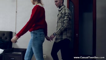Teen (18+)'s Smile Says it All: Cock-Fed Brunette Swallows Deep