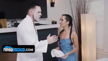 Stepdaughters Give a Sensual Erotic Massage with Happy Ending to Their Stepdads