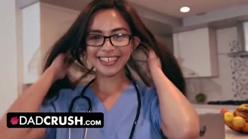 DadCrush - Cute Nurse Stepdaughter Scarlett Alexis Tests How Long Stepdad Can Last Without Cummming