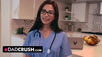 DadCrush - Cute Nurse Stepdaughter Scarlett Alexis Tests How Long Stepdad Can Last Without Cummming
