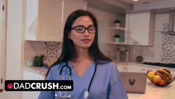 DadCrush - Cute Nurse Stepdaughter Scarlett Alexis Tests How Long Stepdad Can Last Without Cummming