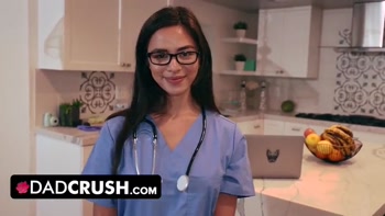 DadCrush - Cute Nurse Stepdaughter Scarlett Alexis Tests How Long Stepdad Can Last Without Cummming