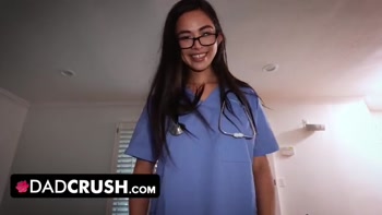 DadCrush - Cute Nurse Stepdaughter Scarlett Alexis Tests How Long Stepdad Can Last Without Cummming