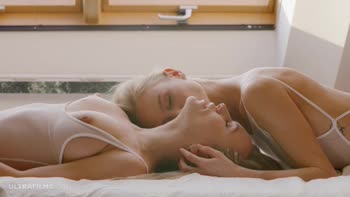 ULTRAFILMS Two blonde girls Nancy A and Aislin in real and very sensual lesbian action on the bed