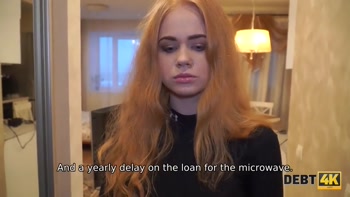DEBT4k. Perfectly looking ginger gets rid of debts after hot sex