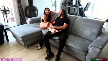 Kinky Italian Maid Submits Foot-Worship & Handjob to Dominant Boss