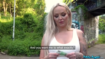 Blonde British Busty Student get HUUUUUUGE Facial in Public - Public Agent