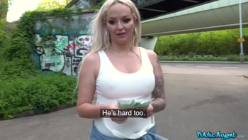 Blonde British Busty Student get HUUUUUUGE Facial in Public - Public Agent