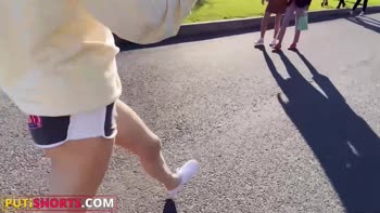Petite Blonde Cutie Sucks My Cock & Goes Anal in Cute Shorts