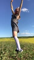 Dina-light's Field Seduction in White Socks & Sexy Dress