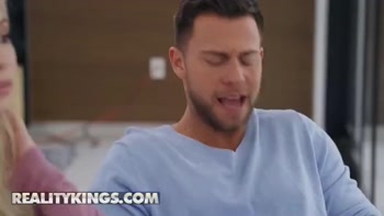 REALITY KINGS - Stepmom Britney Amber Joins Stepdaughter Kenzie Reeves And Her Boyfriend For Wild Kitchen Sex