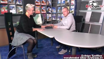 German short-haired stepmom seduces her stepson in the office