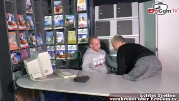 German short-haired stepmom seduces her stepson in the office