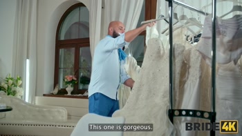 BRIDE4K. Sexy skinny brunette gave her young body to a wedding salon owner with a huge dick