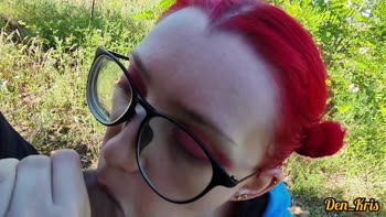 Redhead den_kris's Sultry Blowjob Ignites Bukkake Orgasm