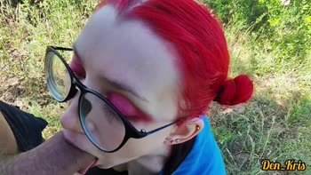 Redhead den_kris's Sultry Blowjob Ignites Bukkake Orgasm