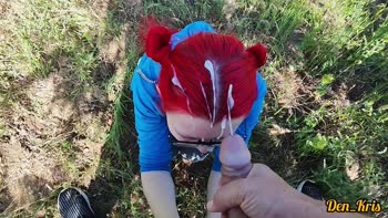 Redhead den_kris's Sultry Blowjob Ignites Bukkake Orgasm