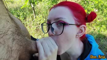 Redhead den_kris's Sultry Blowjob Ignites Bukkake Orgasm