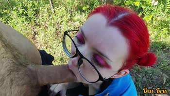 Redhead den_kris's Sultry Blowjob Ignites Bukkake Orgasm