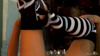 Sultry Teen (18+) Anoushka Teases in Adorable Striped Socks