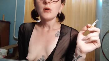 HellENXxOo's Sizzling Solo: Teasing Cigarette Fumes & Nipple Piercing