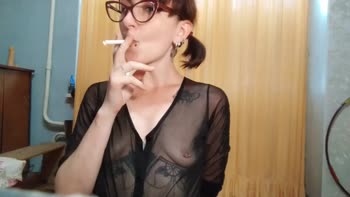 HellENXxOo's Sizzling Solo: Teasing Cigarette Fumes & Nipple Piercing