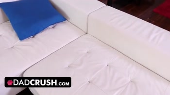 DadCrush - lovely 18 years old stepdaughter strips for her stepdad and gaggs on his throbbing cock