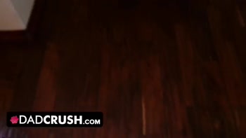 DadCrush - lovely 18 years old stepdaughter strips for her stepdad and gaggs on his throbbing cock