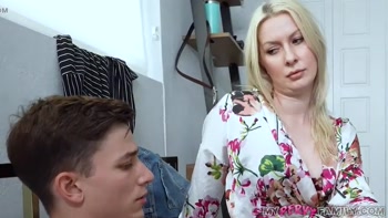 Mypervyfamily - Blonde MILF Catches Horny Stepson Jerking off & Likes It!? - Sydney Paige