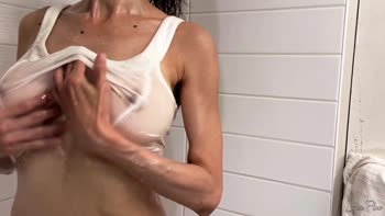Lyna Fleur's Steamy Shower Reveal: Flawless Medium Tits in White