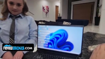 His Horny Stepdaughter Knows the Best Secretaries Fuck Their Bosses While They Work