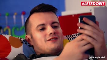 Lika Star Teaches Roommate Sam Bourne Bedroom Fun at Horny Hostel